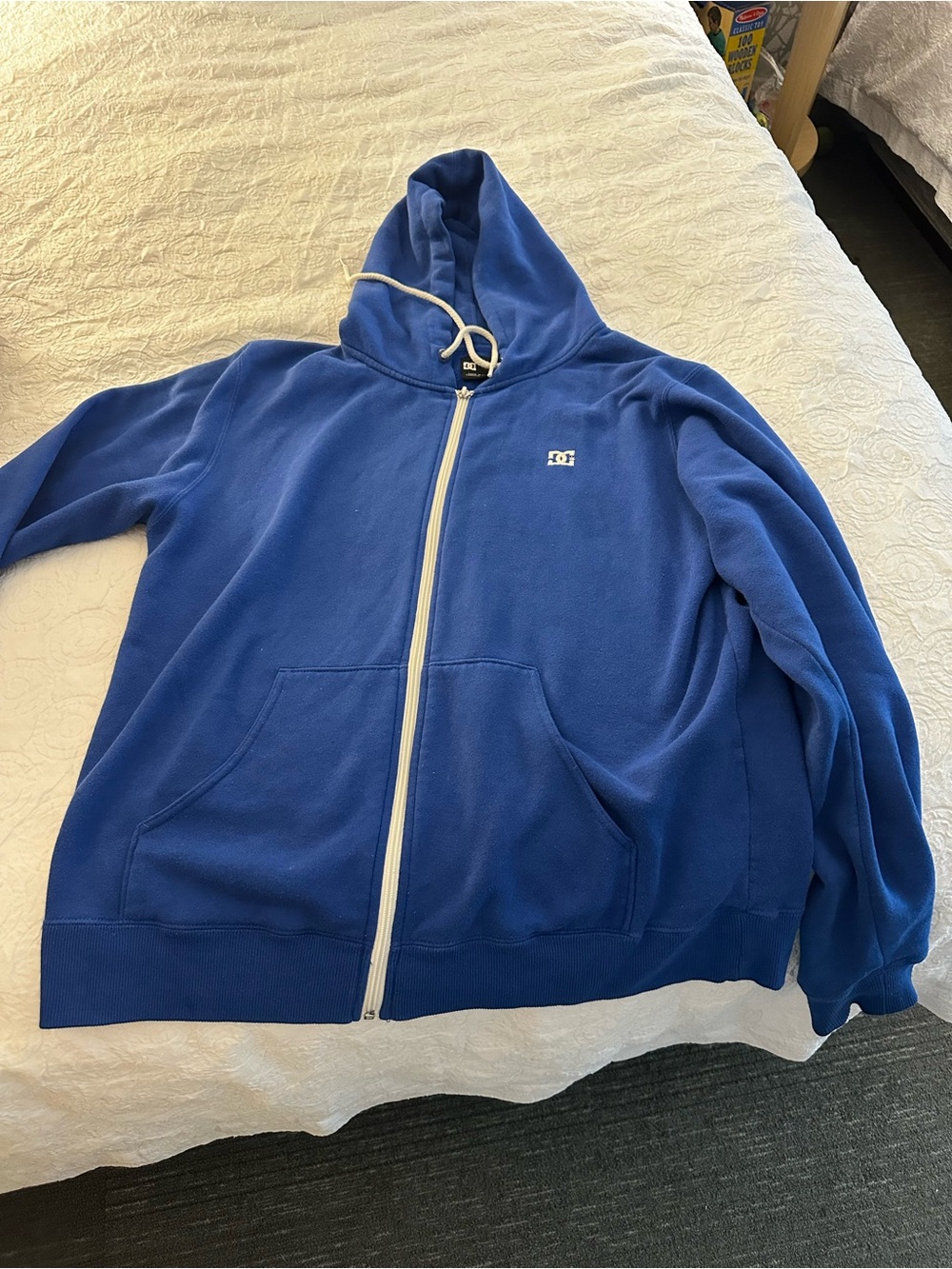 DC Blue Zip-Up Hoodie with white Accents